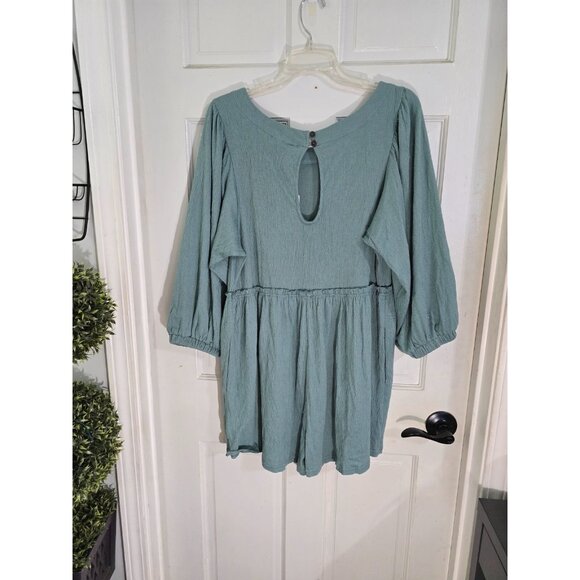 Aemi Co Womens Blue Long Sleeve Romper Ruffled‎ Waist Keyhole Back Size S NWT - Picture 6 of 13